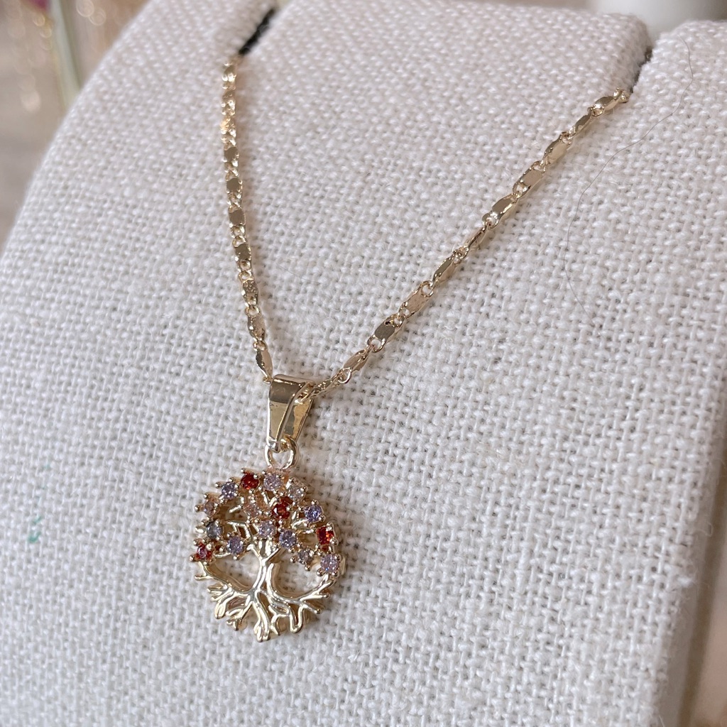 Tree Of Live With Colorful Stones Gold Plated